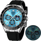 OLEVS Relojes Cronógrafo Masculinos de Moda Empresarial Analógico Quartz Reloj de Pulsera para Hombre, Cinturón de Silicona a prueba de agua con Luminiscente, Calendario