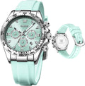 OLEVS Relojes de diamante de lujo pequeños para mujer - Pulsera de acero inoxidable, impermeables, analógicos, luminosos, con fecha, relojes de vestir de negocios para damas