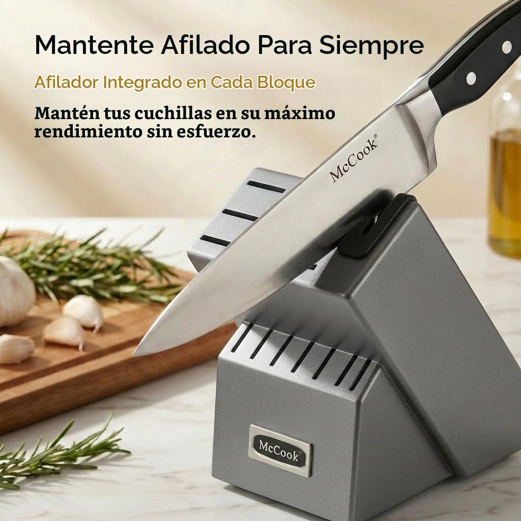 McCook Juego de cuchillos de cocina afilados con afilador incorporado