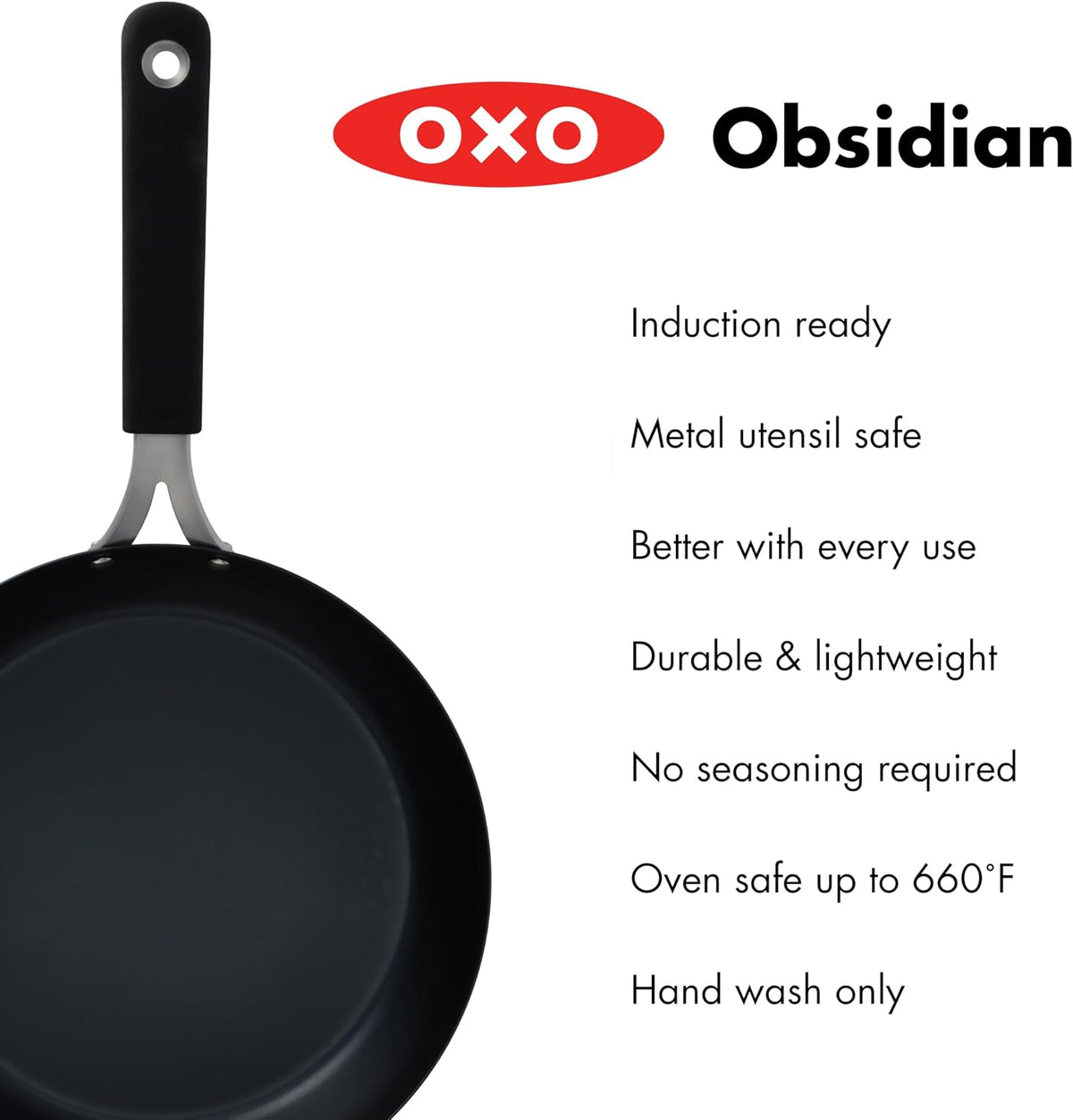 OXO Sartén de acero al carbono de obsidiana de 10 pulgadas, sartén