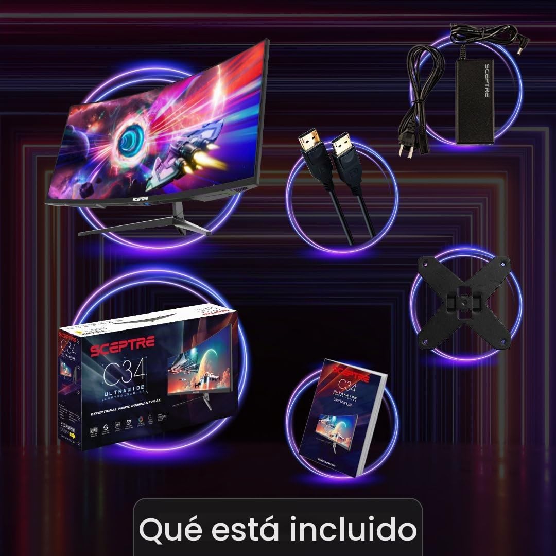 Sceptre - Monitor curvo ultra ancho de 34 pulgadas WQHD 3440 x 1440...