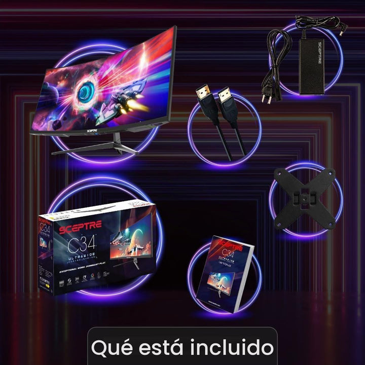 Sceptre - Monitor curvo ultra ancho de 34 pulgadas WQHD 3440 x 1440...