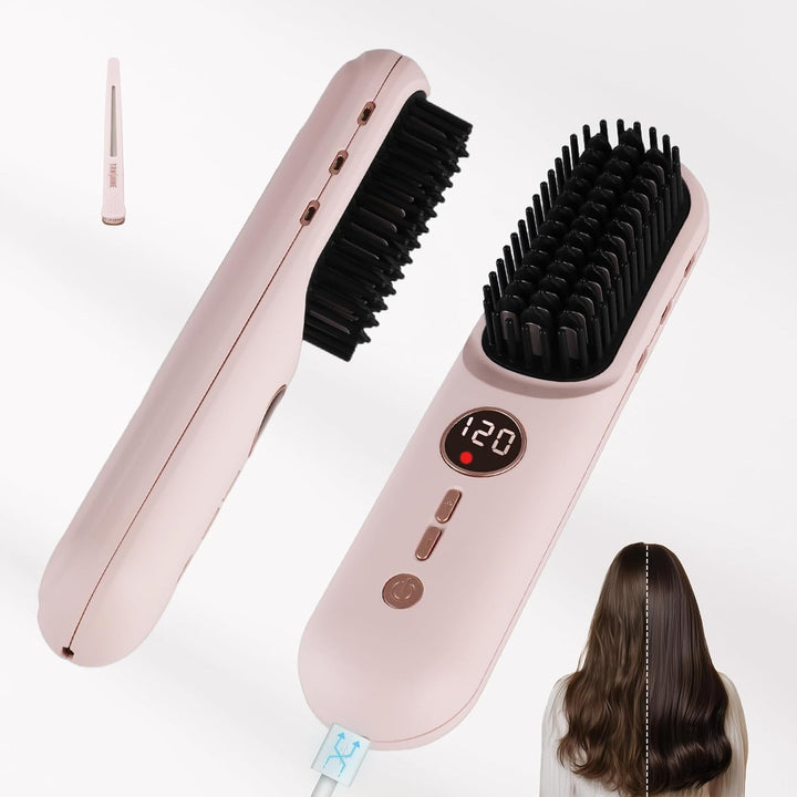 TANSHINE Cepillo alisador de pelo inalámbrico para mujeres, peine d...