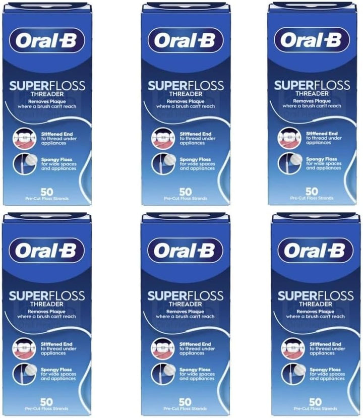 Hilo dental Oral-B Super Floss Threader, hebras precortadas, 50 uni...