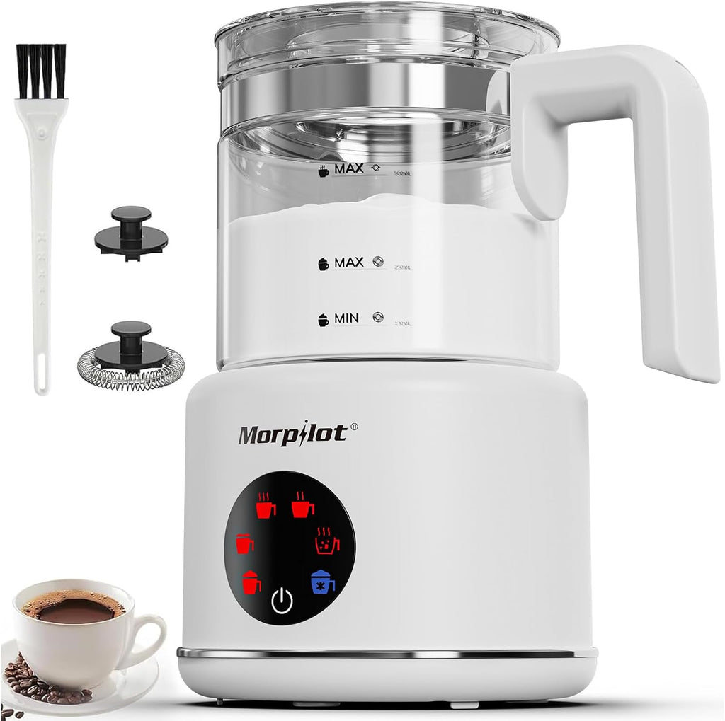 Espumador de leche eléctrico grande y vaporizador, vaporizador de leche de 16.9 onzas y espumador para leche o chocolate caliente, apto para lavavajillas, sin BPA, 6 funciones, disfruta de la espuma