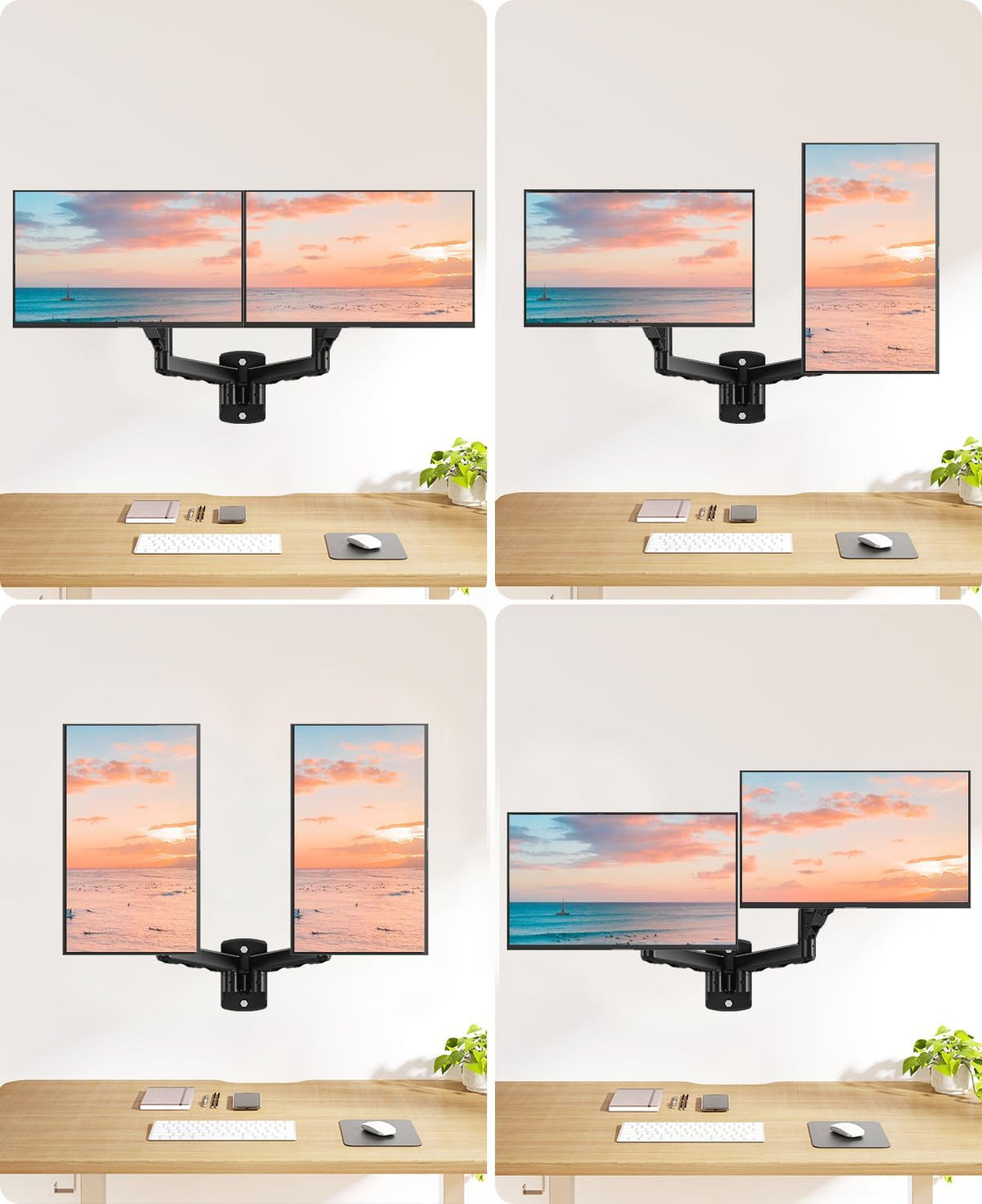 MOUNT PRO Soporte de pared para monitor dual para 2 pantallas de computadora de hasta 32 pulgadas, brazo de pared de doble monitor con capacidad para hasta 19.8 libras cada uno, soporte de monitor de