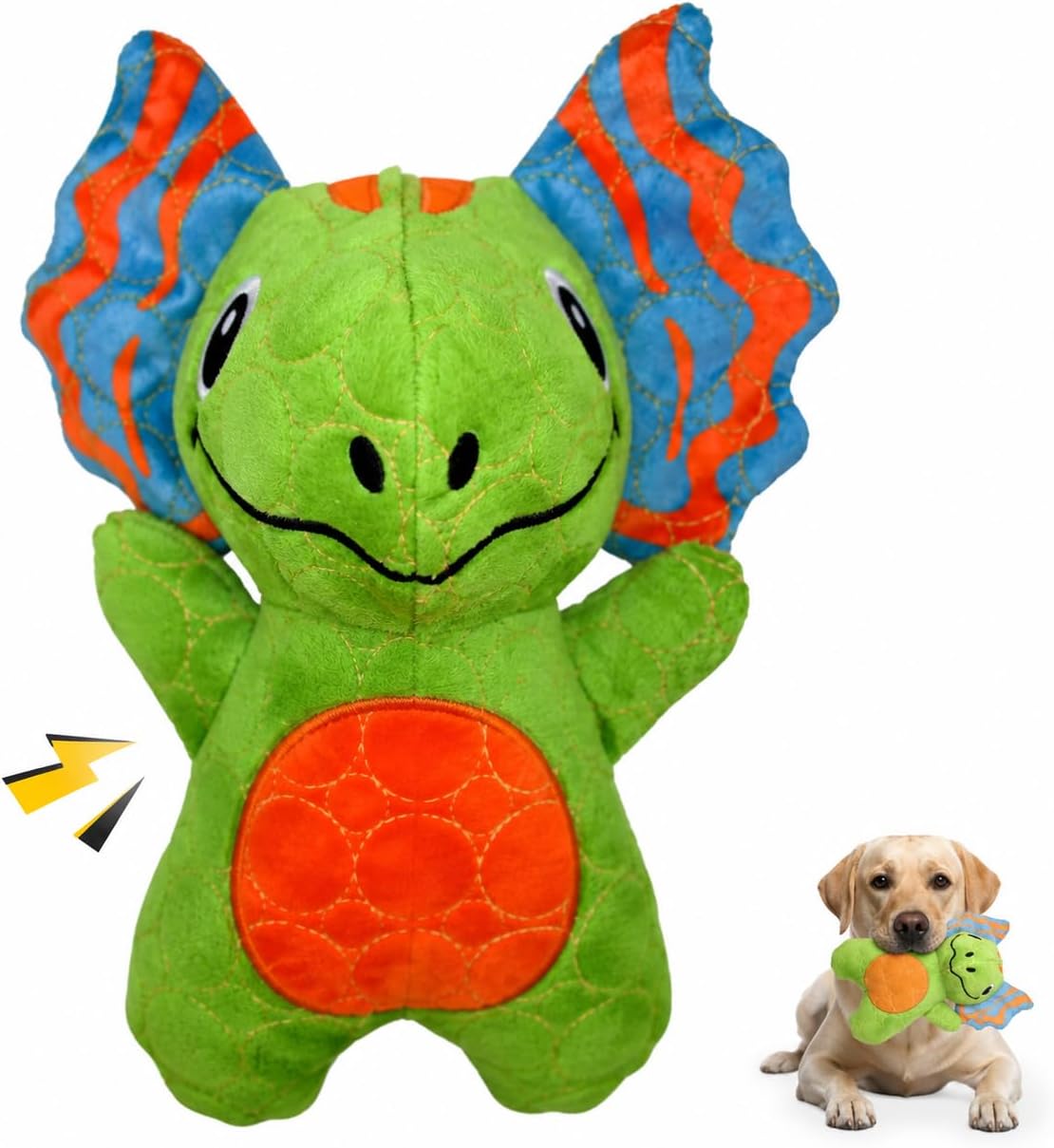 Bite Force - Juguete duradero y fuerte para perros, dinosaurio verde con chirriador, reforzado con Kevlar para masticadores agresivos.