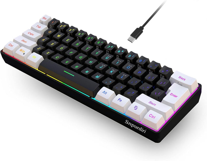 Snpurdiri 60% Teclado para videojuegos con cable, pequeño teclado p...