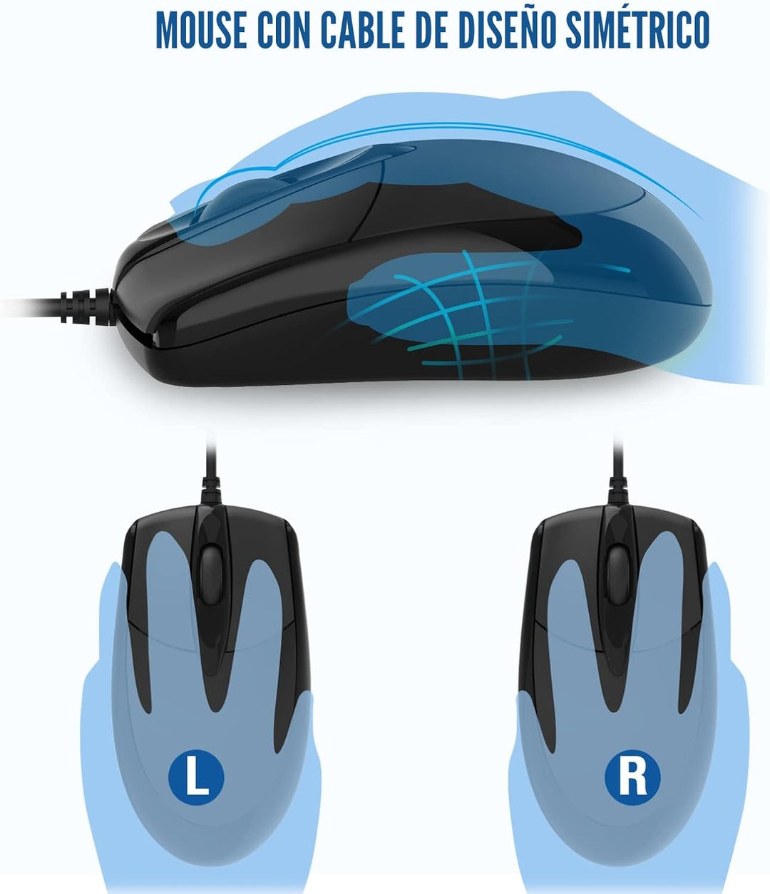 EDJO - Combo de teclado y mouse con cable, teclado ergonómico de ta...