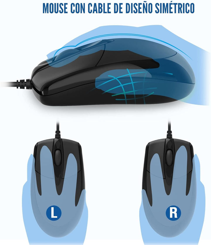 EDJO - Combo de teclado y mouse con cable, teclado ergonómico de ta...