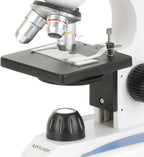 AmScope Microscopio monocular compuesto digital M149C-PB10-WM-E, oculares WF10x y WF25x, aumento de 40x-1000x, iluminación LED, Brightfield, condensador de una sola lente, escenario liso, 110 V o
