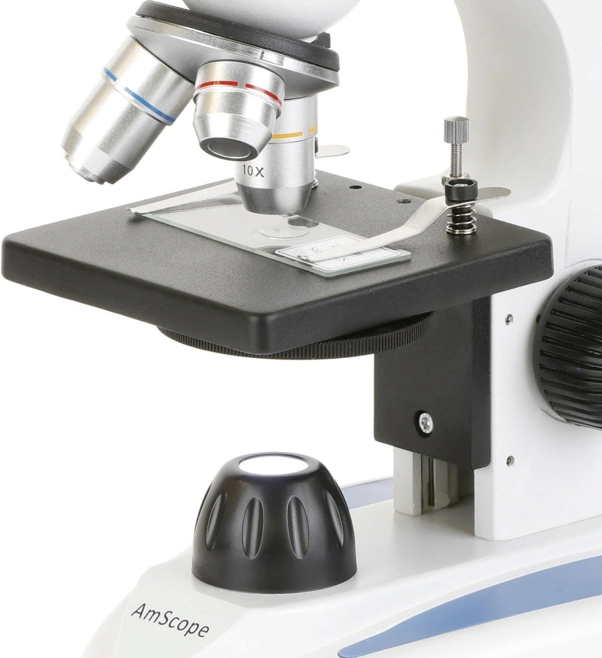 AmScope Microscopio monocular compuesto digital M149C-PB10-WM-E, oculares WF10x y WF25x, aumento de 40x-1000x, iluminación LED, Brightfield, condensador de una sola lente, escenario liso, 110 V o