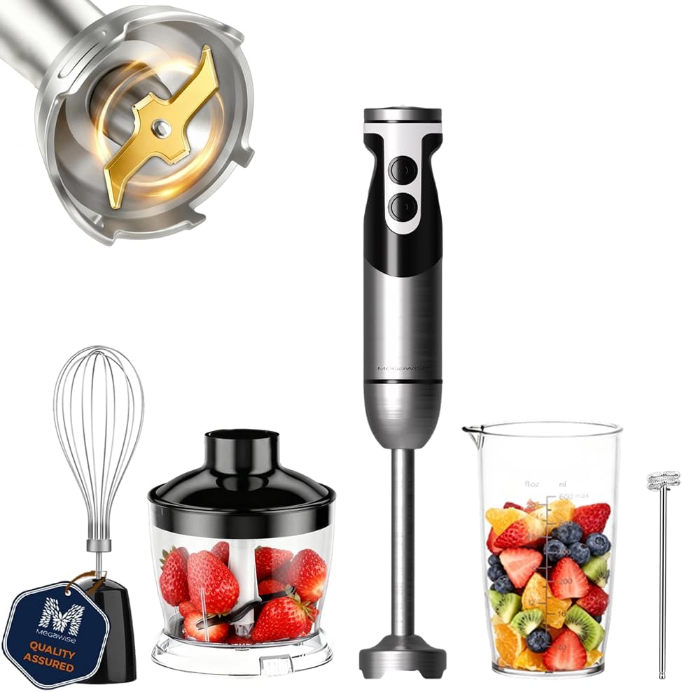 MegaWise Blender - Batidora de mano eléctrica de acero inoxidable de 12