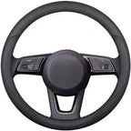 Carodi Última cubierta de cuero de napa para volante de coche, elegante antideslizante cuero interior 15 pulgadas universal (negro)