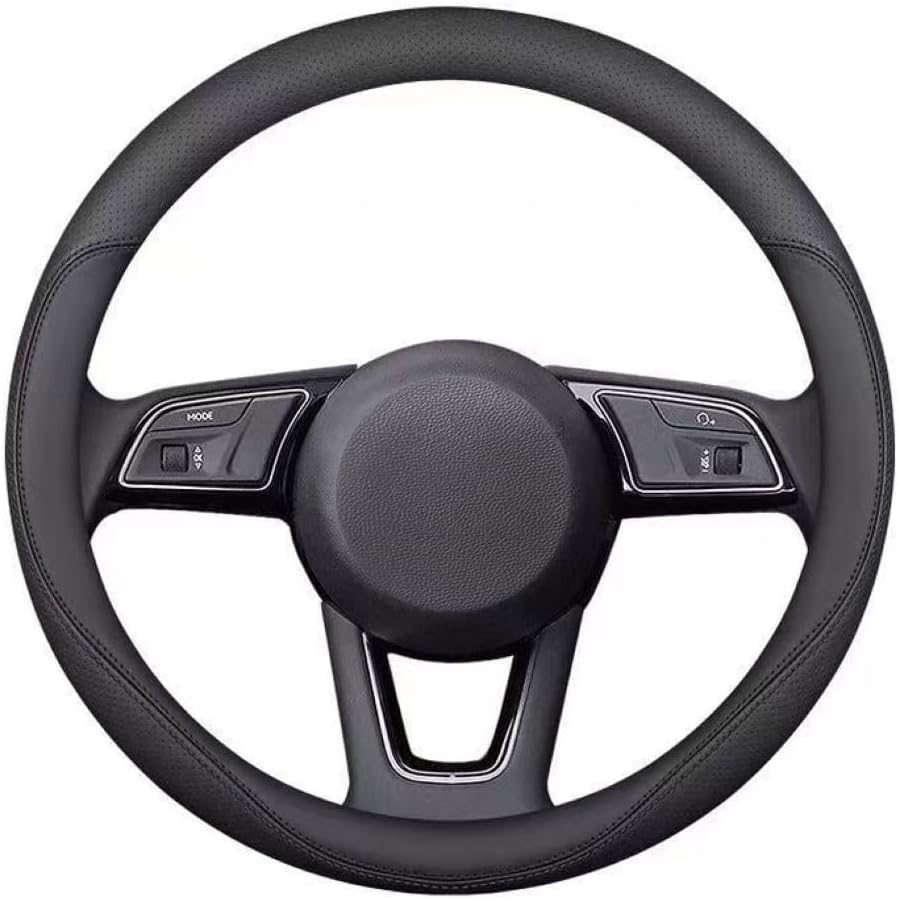 Carodi Última cubierta de cuero de napa para volante de coche, elegante antideslizante cuero interior 15 pulgadas universal (negro)