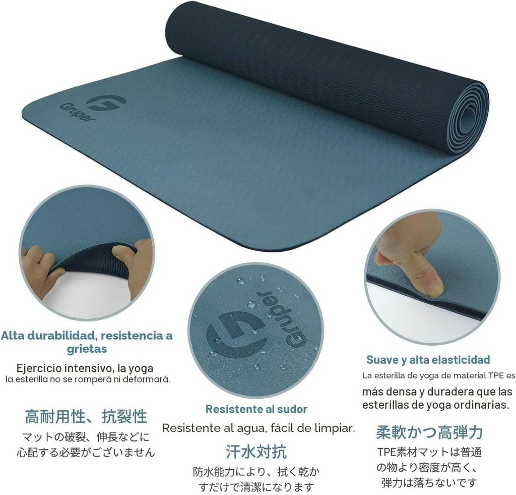 Tapete de yoga antideslizante, ecológico, con funda de transporte, tapete de yoga profesional para mujeres, tapete de entrenamiento para el hogar, pilates y ejercicios de piso