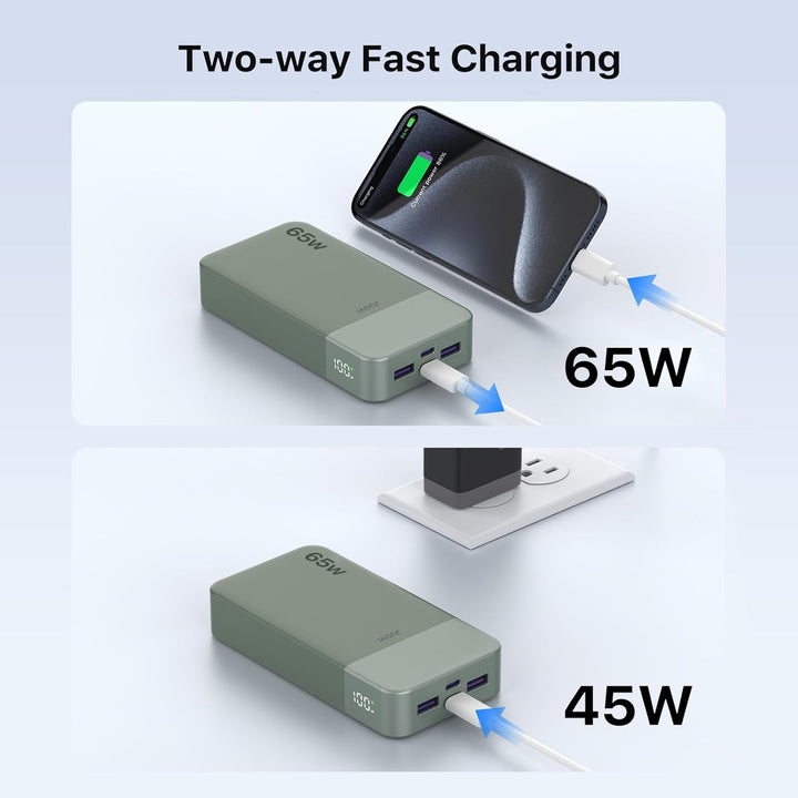 JUOVI Cargador portátil de 65 W, banco de energía de 20000 mAh, com...