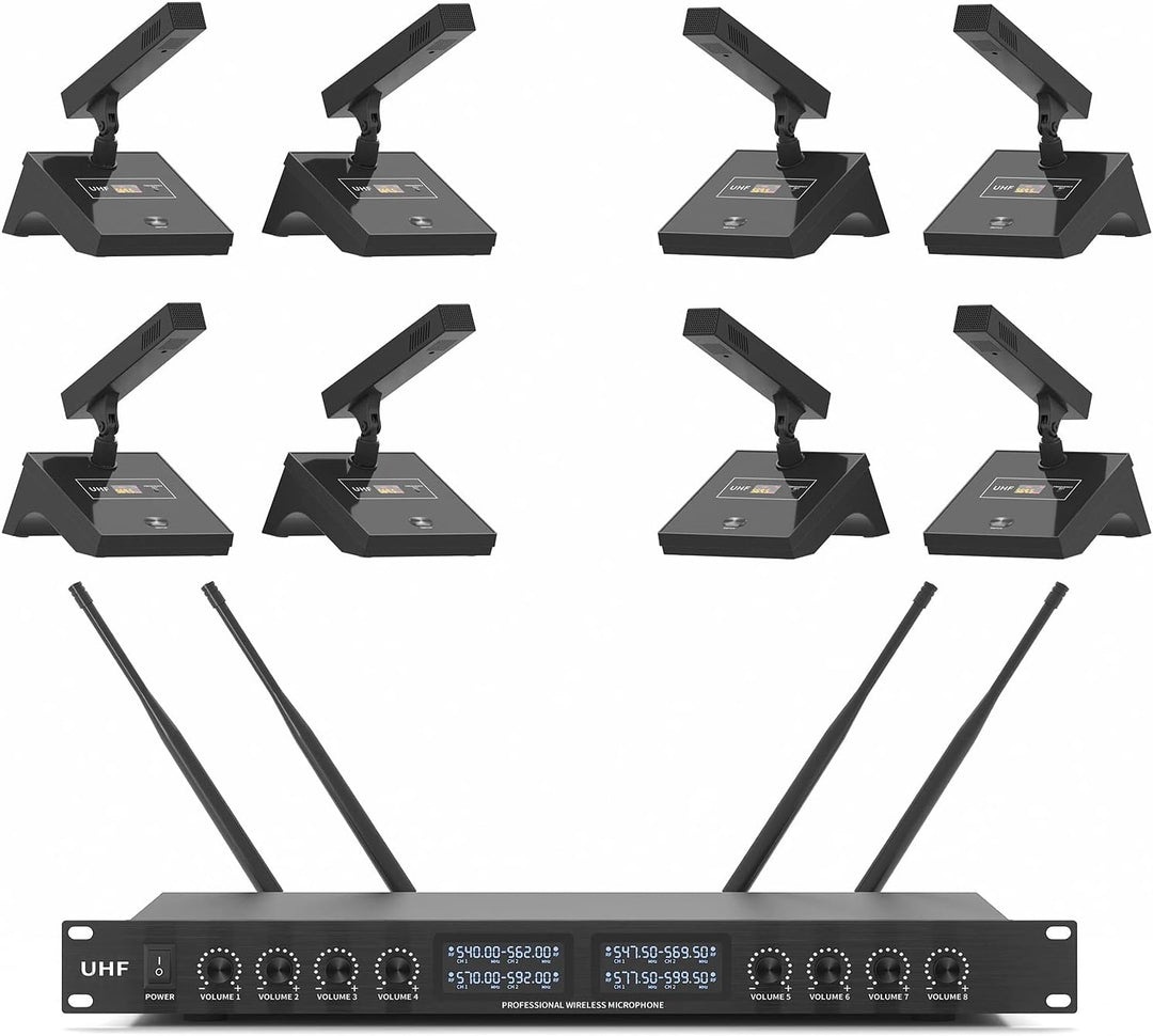 XTUGA Sistema de micrófono inalámbrico YT8, UHF 8 canales cuello de...