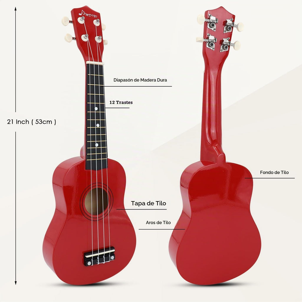 Ukelele soprano para niños, kit de ukelele de madera hawaiana de 21