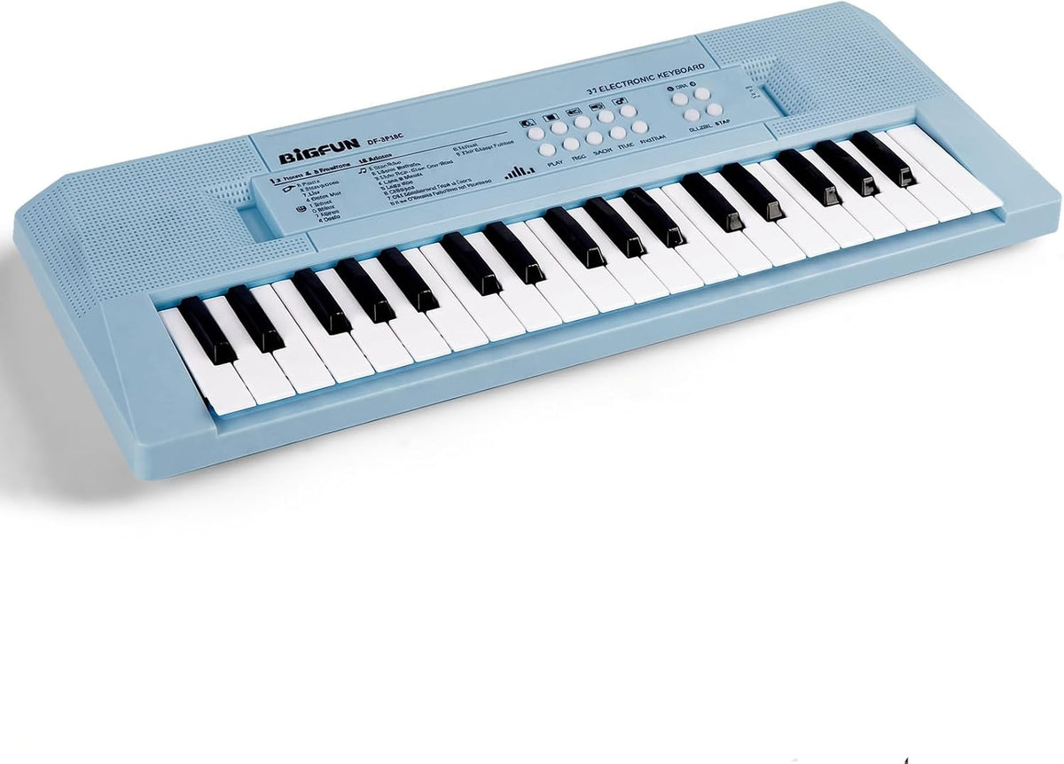 Piano infantil de 37 teclas con micrófono, teclado de música, azul
