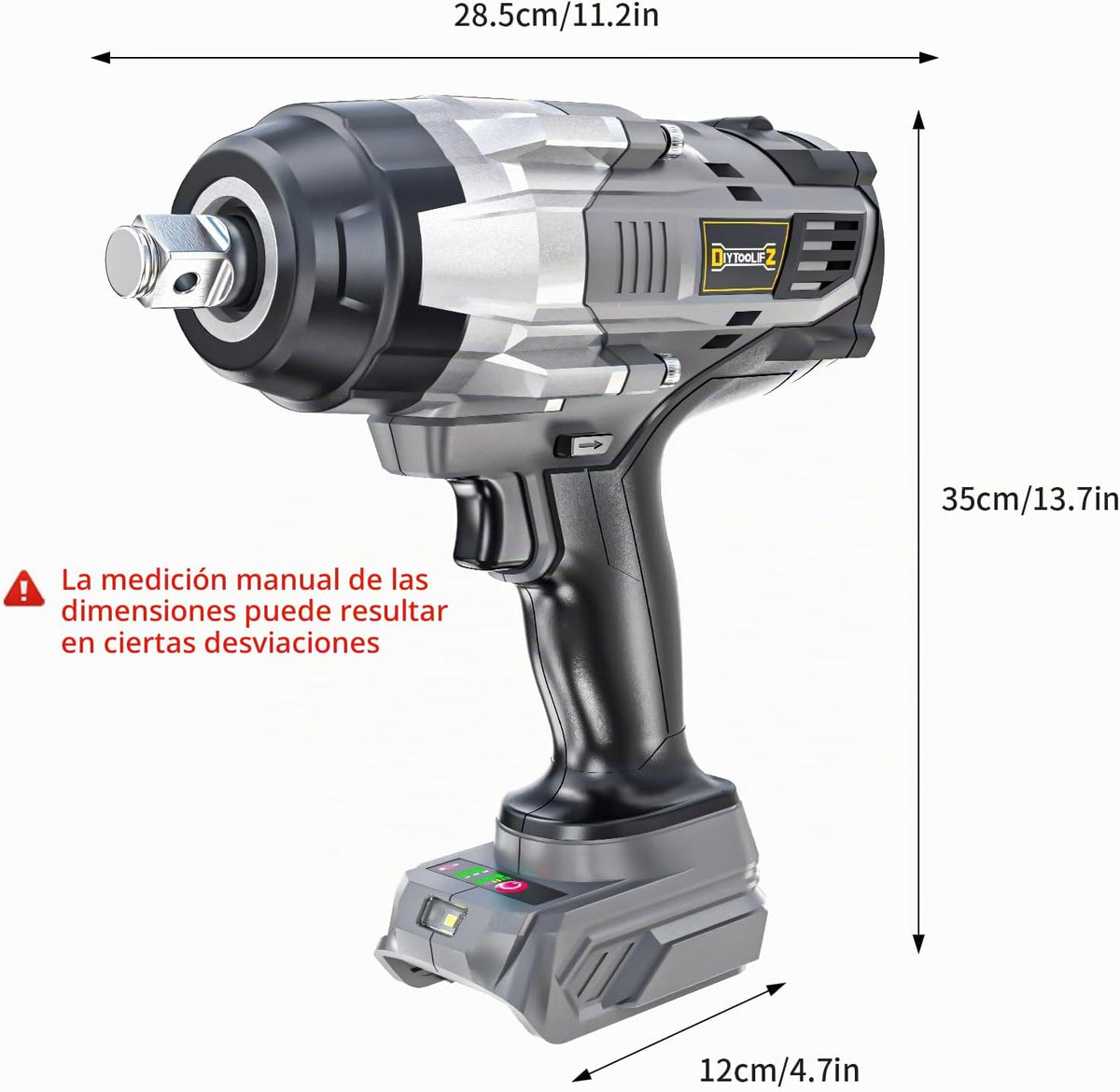 DIYtoolifz Llave de impacto inalámbrica de 3/4 "compatible con batería Dewalt de 20 V: 1850FT-LBS(2500N.m) Destornillador de impacto de alto par, parada automática de marcha atrás, impacto resistente de 4 velocidades para automóvil/camión/cortacésped