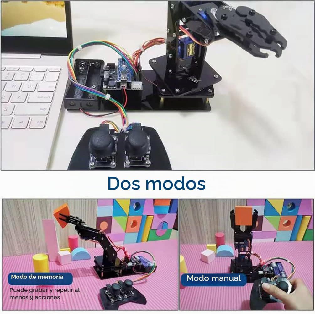 Brazo robot para Arduino, kit de construcción de robot inteligente que puede memorizar y repetir movimientos para principiantes, adolescentes/adultos para aprender electrónica, programación