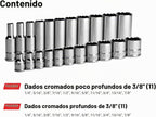 Capri Tools Juego de llaves de 3/8 pulgadas de 12 puntos, SAE, poco profundas y profundas, de 1/4 a 7/8 pulgadas, 22 piezas