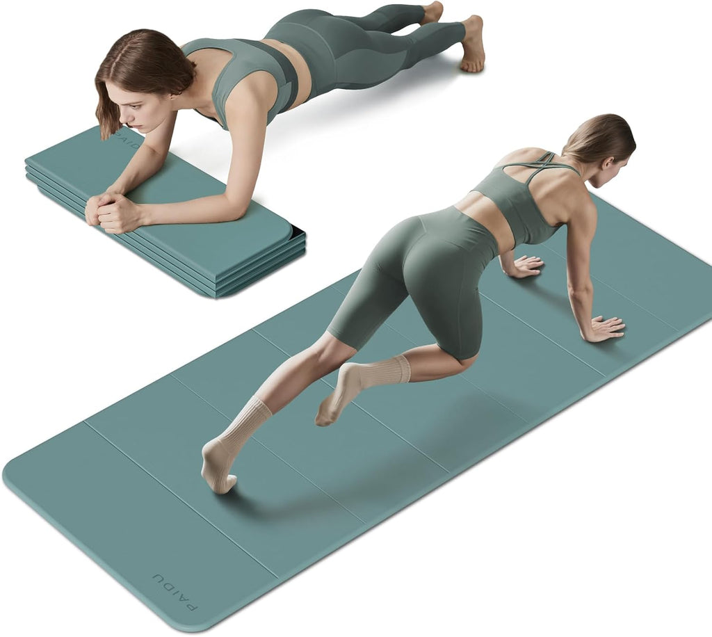 PAIDU Esterilla de yoga plegable para fitness, extra gruesa de 2/5 pulgadas (0.394 in) | TPE antideslizante certificado SGS | 75 x 26 pulgadas extra larga | portátil y fácil de almacenar | para yoga
