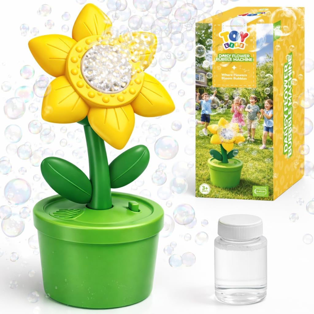 TOY Life Máquina de burbujas Daisy con luces LED y música, juguete de