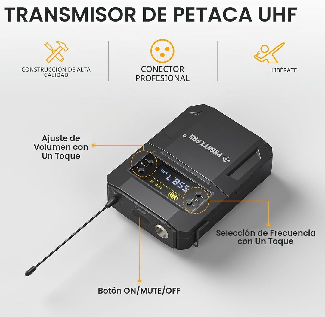 Phenyx Pro UHF Transmisor de cuerpo con conector XLR PWB-4200 | Con...