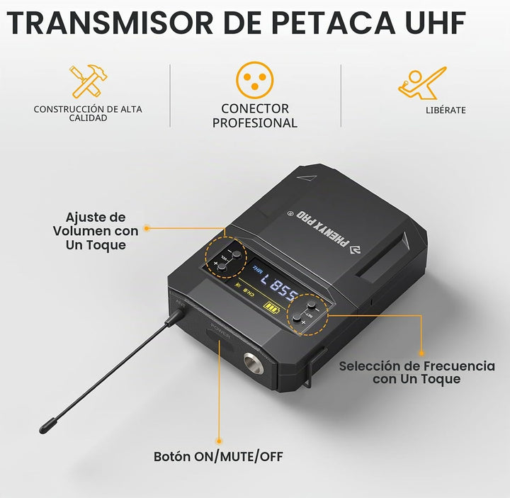 Phenyx Pro UHF Transmisor de cuerpo con conector XLR PWB-4200 | Con...
