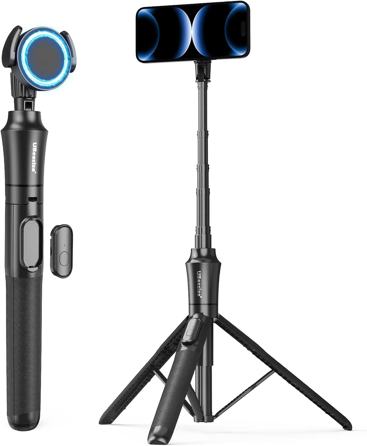 UBeesize Trípode magnético de 72 pulgadas para iPhone con control remoto, soporte extensible para teléfono celular, compatible con MagSafe, trípode para selfie stick para iPhone 15, 14, 13, 12, 11 y