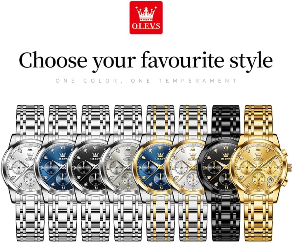 OLEVS Relojes para mujeres de negocios, con diamante, pulsera de acero inoxidable, fecha, impermeable, tono bicolor para mujer