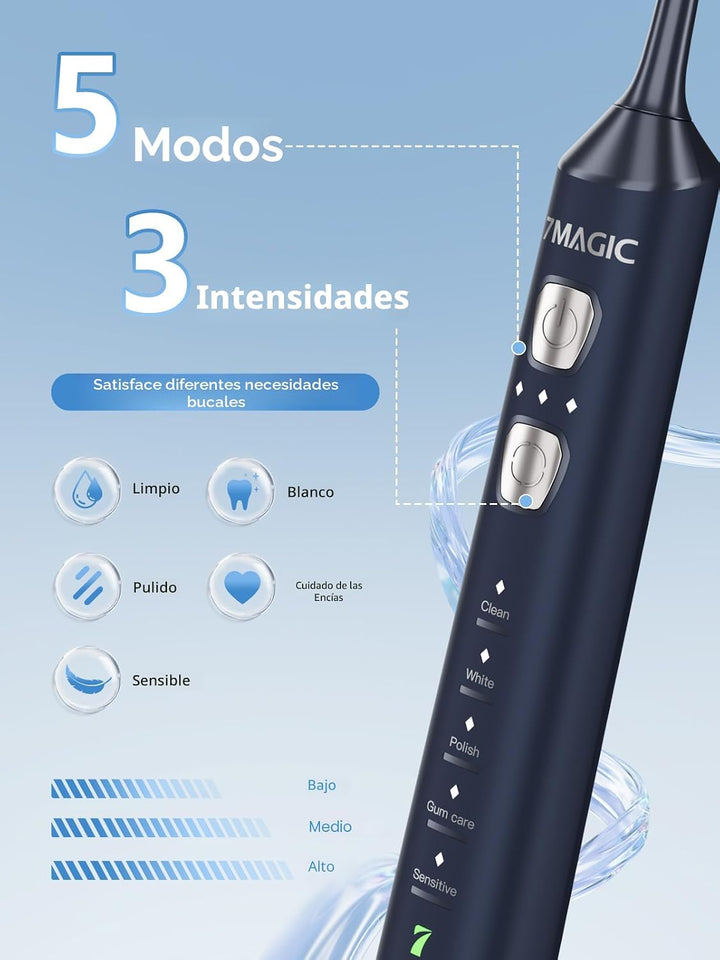 7MAGIC - Cepillo de dientes eléctrico sónico, tiempo de funcionamie...