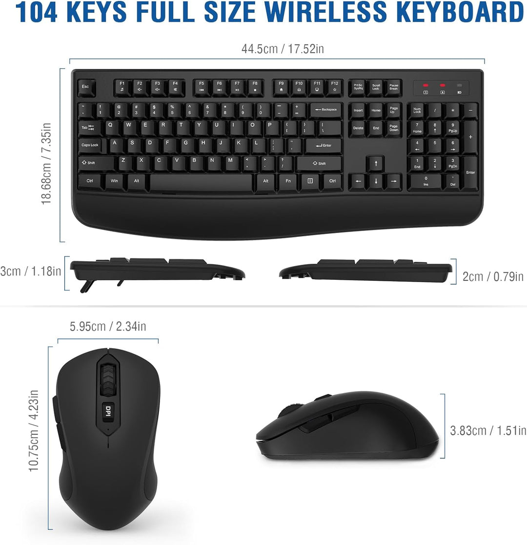 Combo de teclado y mouse inalámbricos, EDJO 2.4G, teclado ergonómic...