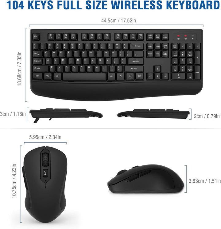 Combo de teclado y mouse inalámbricos, EDJO 2.4G, teclado ergonómic...