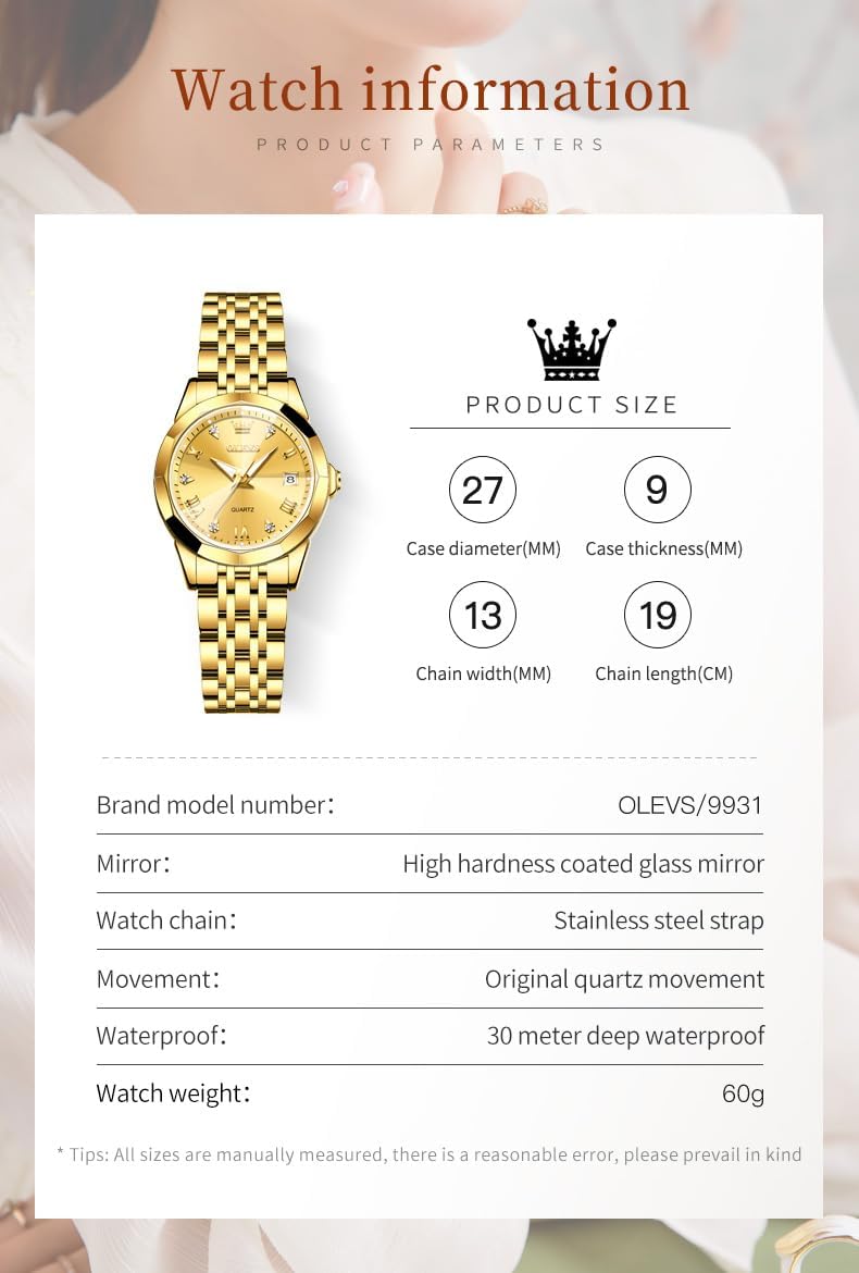 OLEVS Reloj Analógico de Cuarzo para Mujer, Acero Inoxidable Plateado de Dos Tonos, Moda, Resistente al Agua, Luminoso, con Fecha y Día, Relojes de Pulsera para Damas