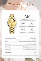 OLEVS Reloj Analógico de Cuarzo para Mujer, Acero Inoxidable Plateado de Dos Tonos, Moda, Resistente al Agua, Luminoso, con Fecha y Día, Relojes de Pulsera para Damas