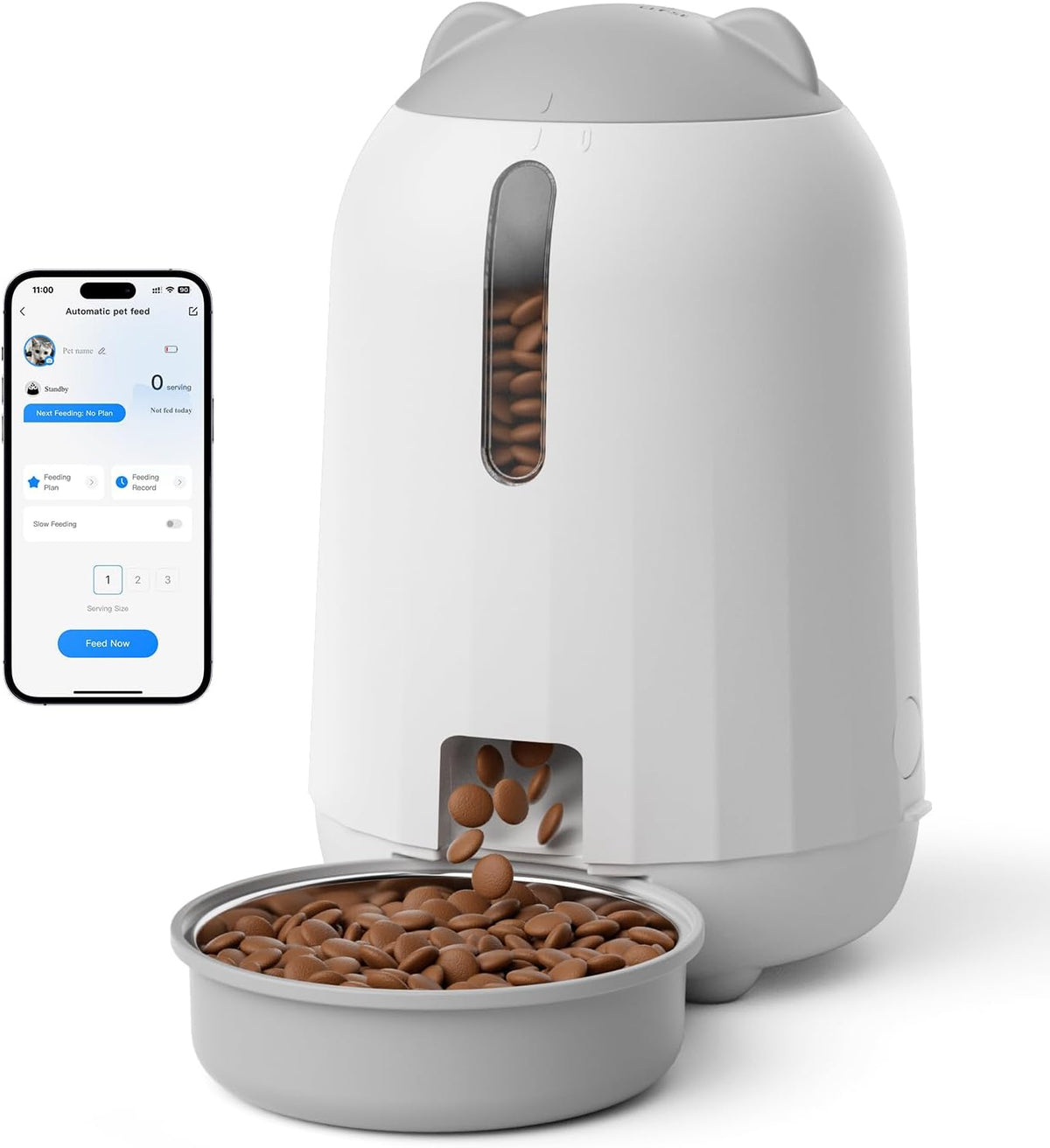 PAPIFEED - Comedero automático para gatos con aplicación, alimentador automático WiFi para gatos, dispensador de comida para gatos de alimentación lenta de 3 litros para alimentos secos, fuente de