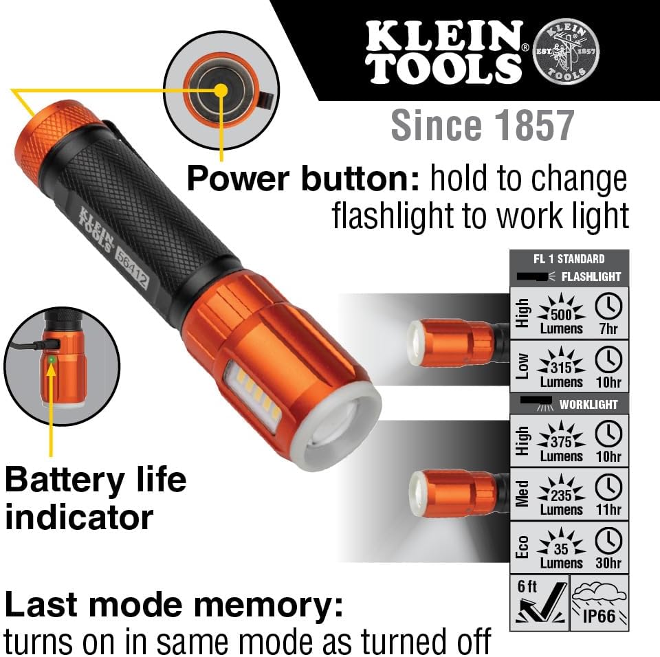 KLEIN TOOLS 56412 Linterna LED recargable con luz de inundación