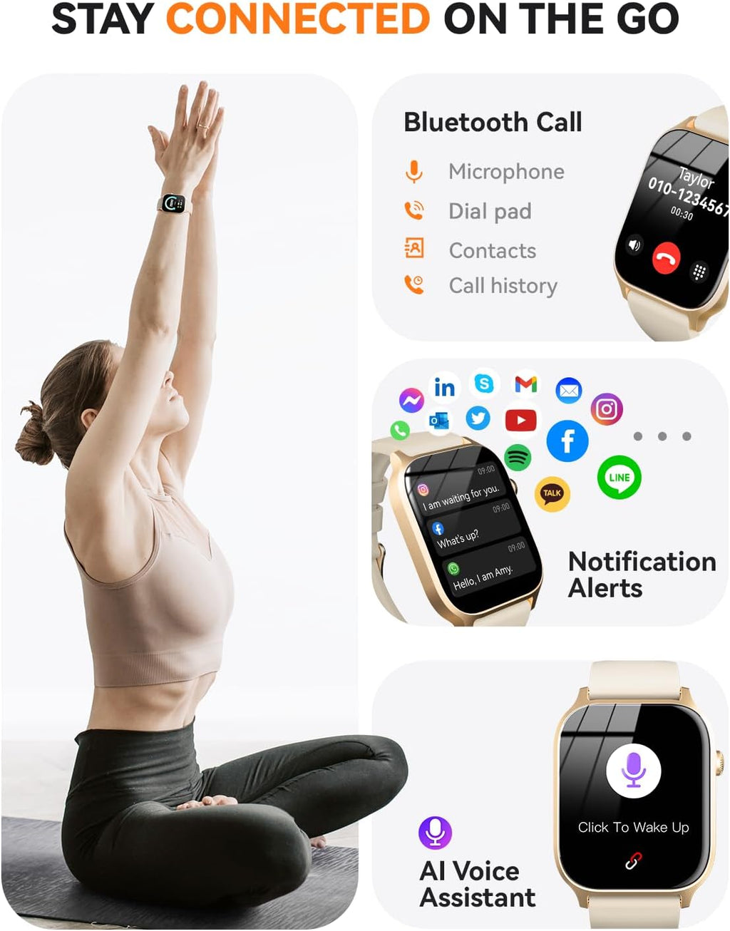 Relojes inteligentes para mujeres y hombres, reloj de seguimiento de actividad física con 110 modos deportivos, contador de pasos/monitor de sueño/podómetro, impermeable IP68, reloj inteligente con control de música y llamadas Bluetooth para