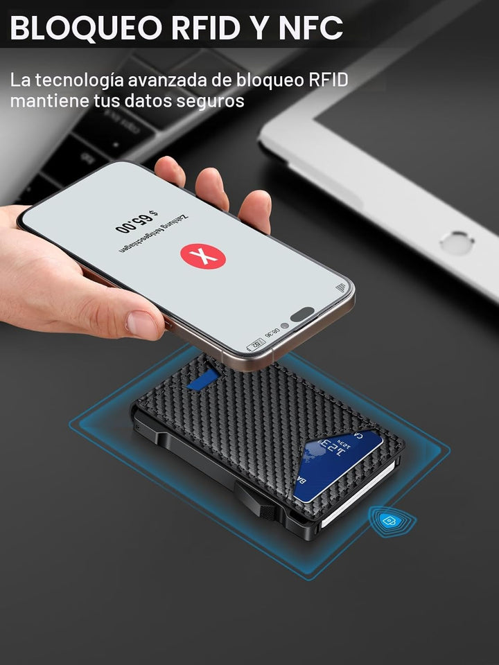 Cartera para hombres RFID con 2 ventanas de identificación y clip p...