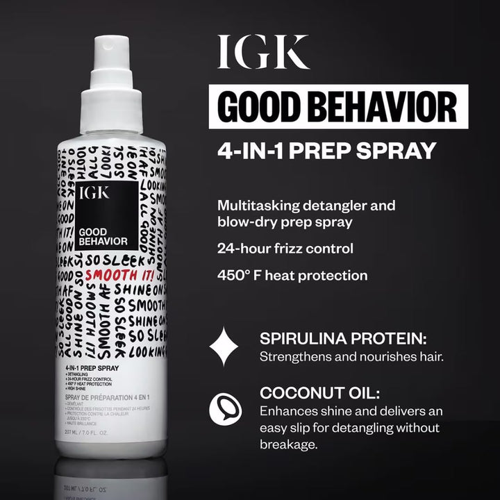 IGK GOOD BEHAVIOR Spray de preparación 4 en 1 | Tamaño completo + d...