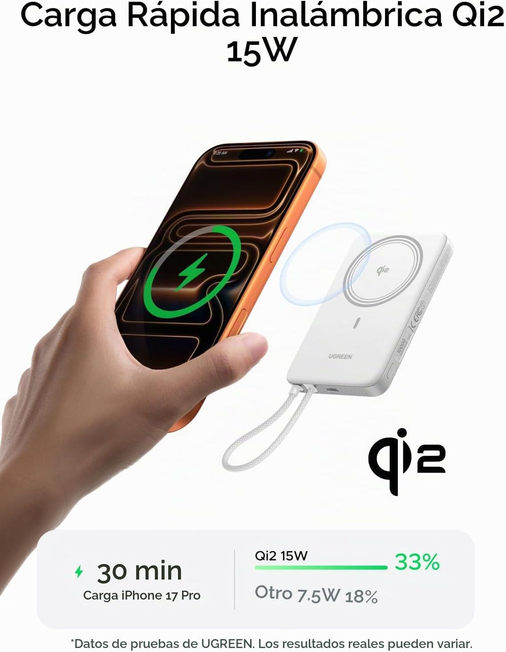 UGREEN Magflow Air Qi2 - Banco de energía magnético de 10000 mAh, c...