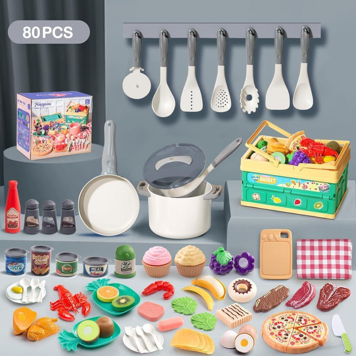 Juego de cocina de 80 piezas, cocina para niños pequeños con ollas,...