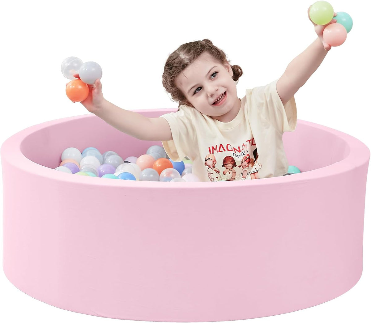 Piscina de Bolas de Espuma, 35.4" x 11.8" Piscina de Bolas para Niños Pequeños - Rosa