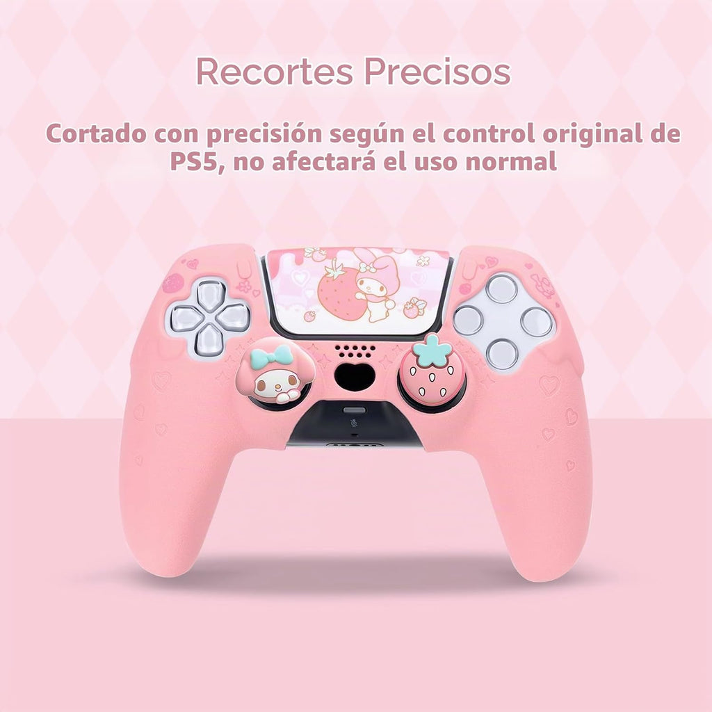 Kuitmor Juego de funda de silicona para controlador PS5, funda protectora suave antideslizante para controlador inalámbrico PS5 con 2 tapas de agarre para el pulgar y 1 adhesivo (melodía rosa)