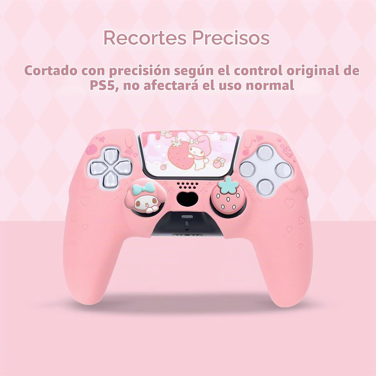 Kuitmor Juego de funda de silicona para controlador PS5, funda protectora suave antideslizante para controlador inalámbrico PS5 con 2 tapas de agarre para el pulgar y 1 adhesivo (melodía rosa)