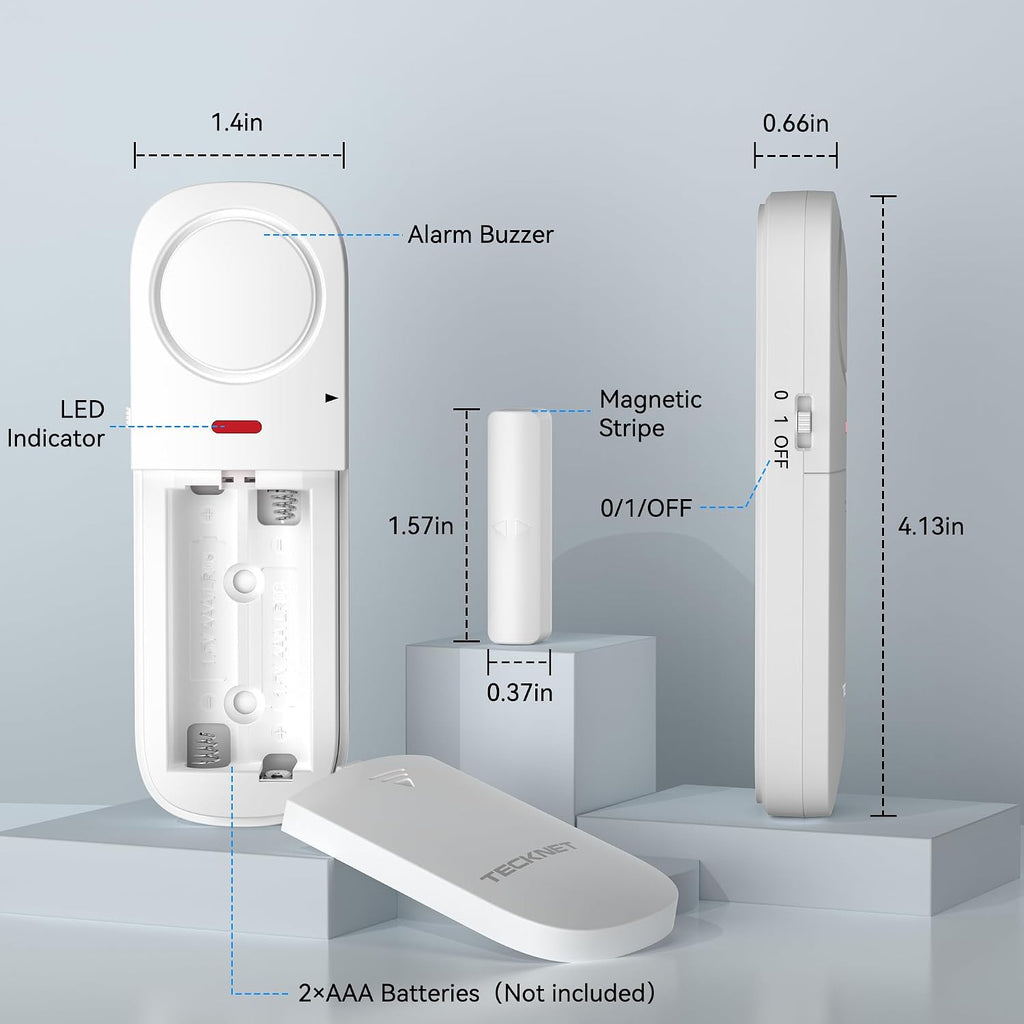 TECKNET Alarmas de puerta cuando se abre, alarma con sensor de puerta inteligente WiFi de 2.4 G y timbre, alertas de aplicación, alarmas de puerta para seguridad de los niños