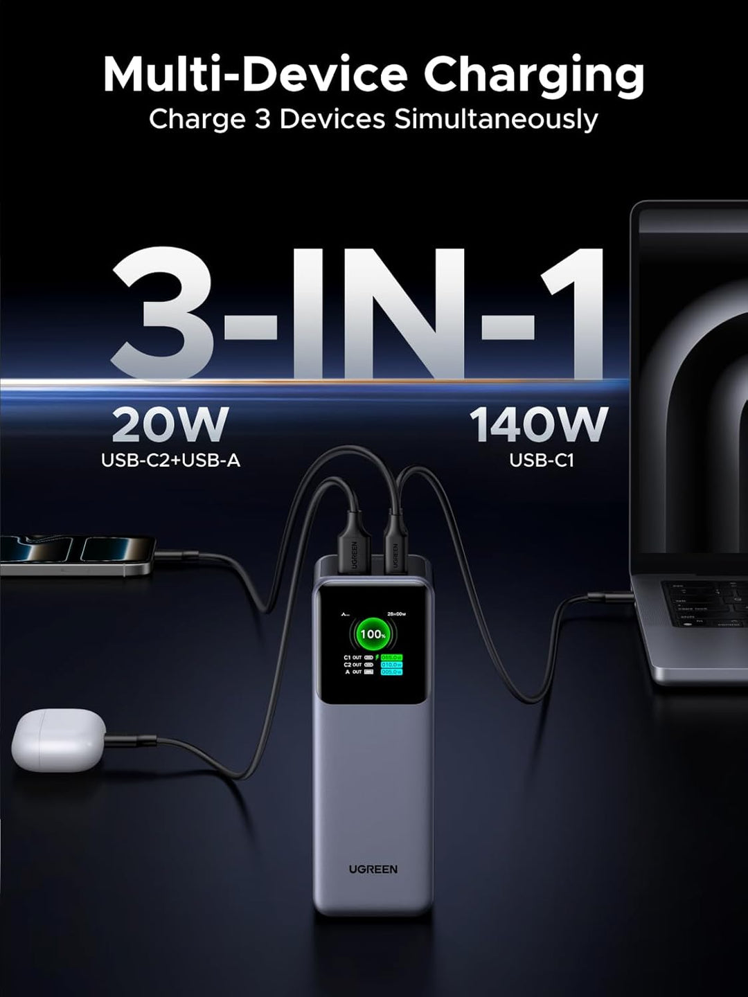 UGREEN Nexode Power Bank 25000mAh 200W Cargador portátil para lapto...